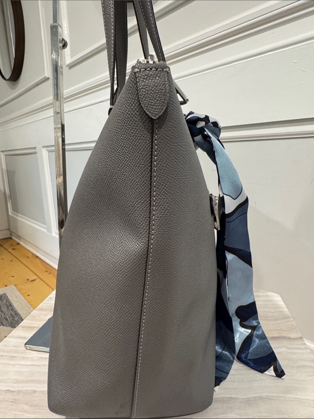 Coach Bag Gallery Grey Leather Tote with Scarf - Picture 6 of 17